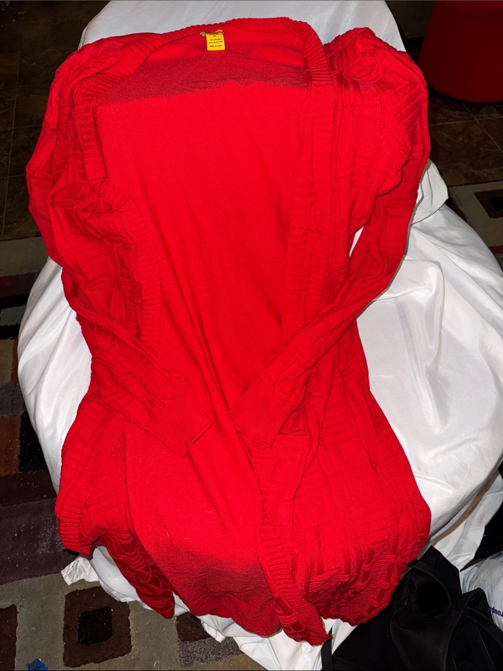 Daisy Long  Red Open-Front Knit Cardigan Duster